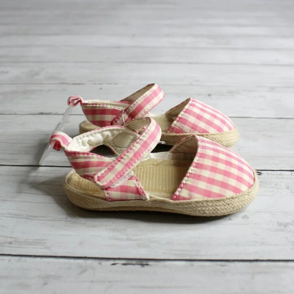Carter's Baby Girl's Espadrille Sandal Shoes Size 3-6 Months Pink Gingham
